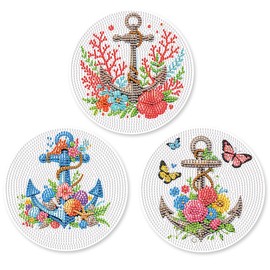 3Pcs Diamond Painting Placemats, DIY Boat Anchor, Heat Resistant Non-Slip Place mats for Dining Table, Diamond Painting Kits for Indoor Kitchen Dining Table Holiday Decoration for Home Party Gift