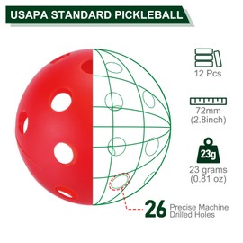 PATIKIL Outdoor Pickleball Balls 26 Holes Pickleball 12 Pack Pickleball Balls for Amateurs Indoor and Outdoor Sport, Red
