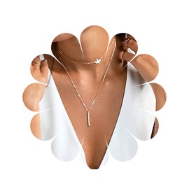 Allereya Vintage Layered Bar Dove Choker Necklace Vertical Bar Pendant Necklace Gold Peace Dove Collar Necklace Geometric Stick Necklace Chain Jewelry for Women and Girls