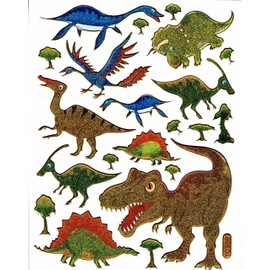 Dinosaur Dino Jurassic Animals Colourful Stickers 21 Pieces 1 Sheet 135 mm x 100 mm Stickers Craft Kids Party Metallic Look