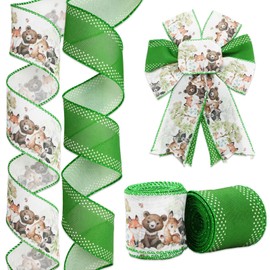 JarThenaAMCS Woodland Animal Wired Edge Ribbon Watercolor Jungle Forest Craft Ribbon Cute Fabric Ribbon for Baby Shower Wreath Bow DIY Wrapping Party Decor, 2 Rolls, 20 Yard