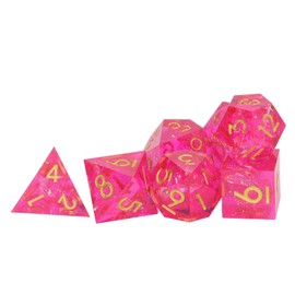 7PCS Polyhedral Dice Clear Numbers Pointed Edges Resin Dice Set for Role Playing Tabletop Games Pink