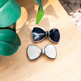 Elegant Hair Clips Resin Hair Barrettes Sparkly Black & White Minimalist Style with Metal Snap Hairpins Glitter for Women (Bow NO.3)