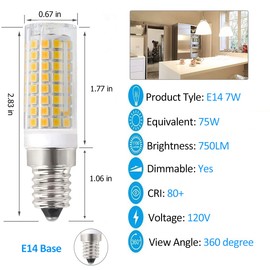 SZHZS E14 Dimmable LED Bulb Cooker Hood Range Hood Light Bulbs, E14 Base 7W Equivalent to 75 Watt Bulbs Warm White 3000K AC110V-120V for Chandeliers, Ceiling Fan, Pendant Light