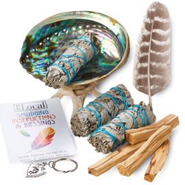 Smudge Kit - White Sage, Palo Santo, Abalone Shell, Smudging Feather, Kokopelli Keychain! Healing, Purifying, Meditating & Incense (Essentials & More)