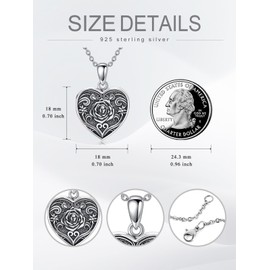 Flpruy Rose Photo Locket Necklace for Women 925 Sterling Silver Locket Necklace That Holds Pictures Rose Flower Heart Pendnat Lockets Gifts for Women Birthday Christmas Gifts, Sterling Silver