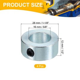 PATIKIL Bore 16 mm Shaft Collar 28 mm OD 12 mm Thickness, 4 Pack Carbon Steel Zinc Plated Landing Gear Stopper Wheel Collar with M6 Set Screw for Machine Tools Industry, Silver