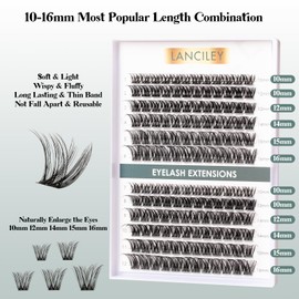 Lash Clusters 144pcs Wispy Eyelash Clusters 10-16MM DIY Individual Lashes Fluffy Eyelashes Natural Lashes Clusters C Curl Cluster Eyelash Extensions Soft Thin Band Cluster Lashes for Beginners-DM01