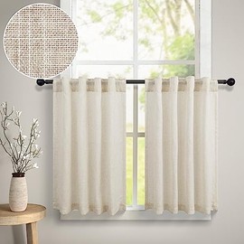 Dancurton - Cortinas de lino de lino para cocina, granja, campo, 60.96 cm de largo, 2 paneles con bolsillo trasero para pestañas filtradoras de luz, cortas, para baño, sótano, puerta