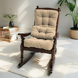 Activance Rocking Chair Cushions Indoor/Outdoor, Large Rocking Chair Pads with Ties High Density Water Resistant Non Slip Durable Back and Seat Cushion 3 Piece Set, Khaki