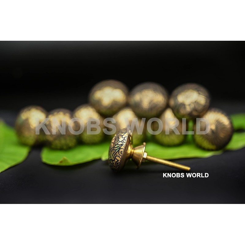 KNOBSWORLD Set of 10 Brass Knobs - Kitchen Cabinet Pull