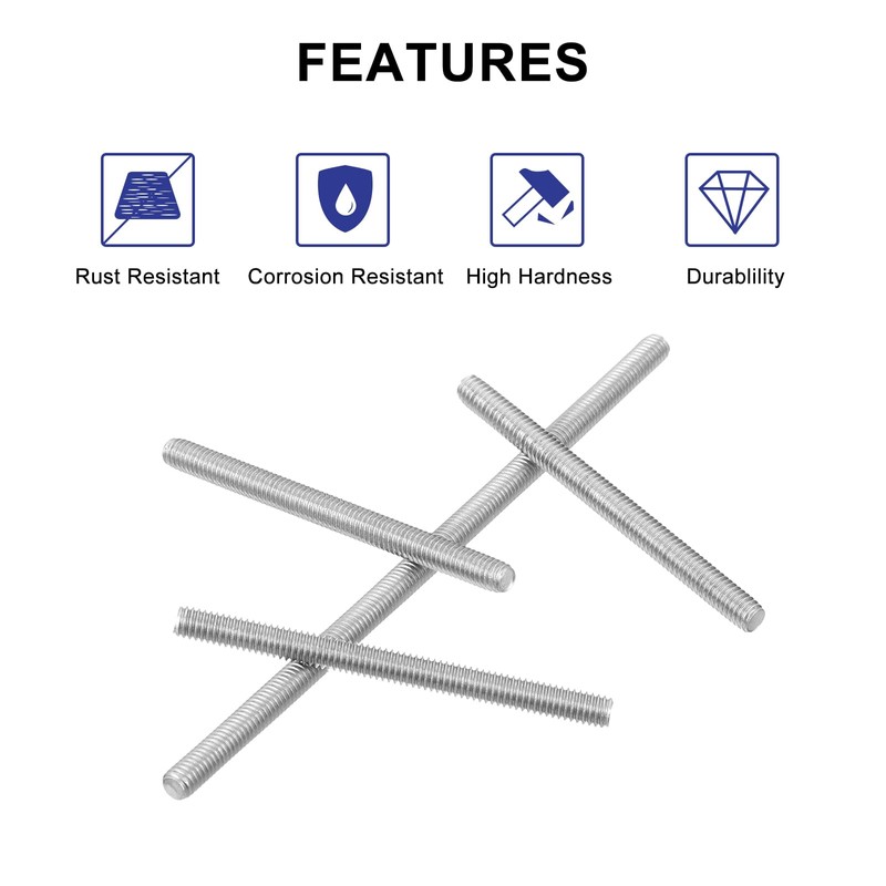 QUARKZMAN 8 Pieces Threaded Rods, M4 x 75 mm, 304