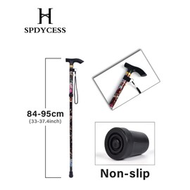 SPDYCESS Folding Walking Sticks, Flower Patterned Aluminum Adjustable Walking Cane Lightweight Portable Travel Trekking Poles Ergonomic Non-Slip Handle Alpenstock for Women Men Hiker Seniors