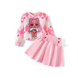L.O.L. Surprise! Girls Fall Outfits Dolls Print Long Sleeve Plaid Sweatshirt and Skirt Set Pink Clothing Set Clothes for Birthday Party Size 5-6 Years