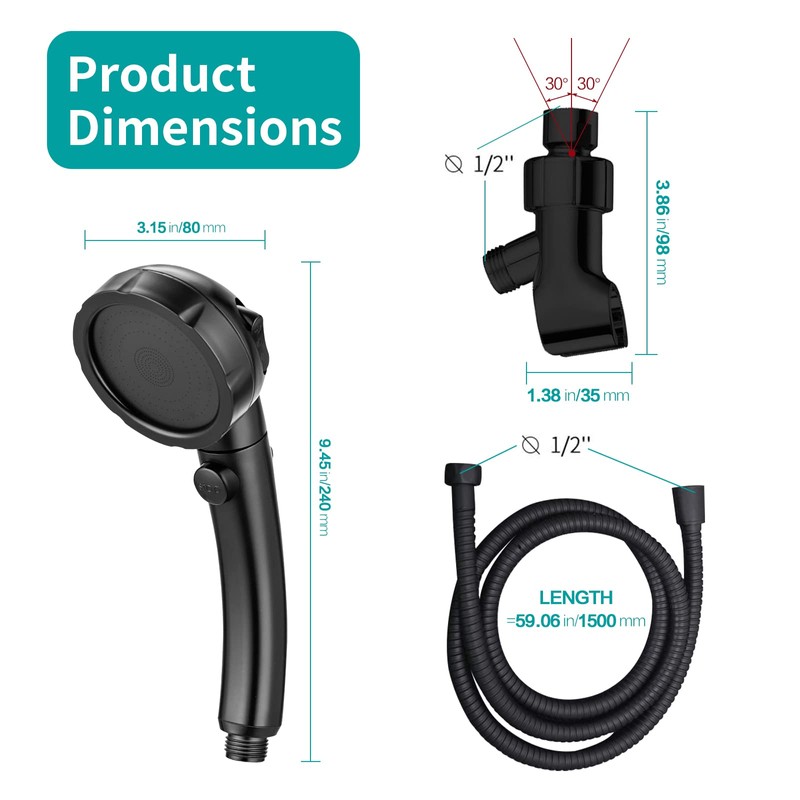 MIAOHUI Modern Handheld Shower Head with On/Off Switch, 3 Spray