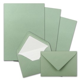 25 x Letter Paper Sets A4 with C6 Lined Envelopes, Wet Seal, Eucalyptus Green, Matte Writing Paper and Envelopes with White Silk Lining