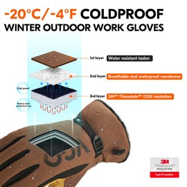 Vgo... Winter Waterproof Gloves Men Touchscreen, Utility Thermal Gloves for Working Scooter Freezer Walking Skiing Warehouse Multipurpose in Cold Weather, 1 pair