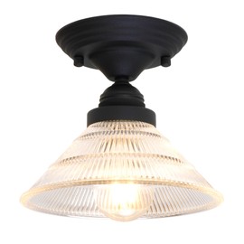 SongCiLT Industrial Semi Flush Mount Ceiling Lamp with Clear Ribbed Glass Lampshade, Vintage Close to Ceiling Light Fixtures for Hallway Entryway Bedroom Stairwell
