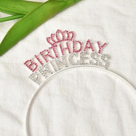 Birthday Princess Sash Headband Set Silver Pink Birthday Girl Crown Headpiece for Women Girls Happy Birthday Party Hats Supplies Decors Signs Birthday Presents for Girls Daughters Granddaughters