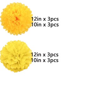 Yellow Paper Pom Poms Decorations for Wedding Birthday Party DecorationCeiling Wall Hanging Tissue Flowers Decorations - 12pcs,2 Colors of 12 Inch, 10 Inch