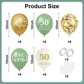 50° compleanno palloncini 30pcs verde oro bianco 1976 compleanno decorazione con cinquanta palloncini coriandoli, accessori per feste di compleanno 50 anni decorazione per adulti
