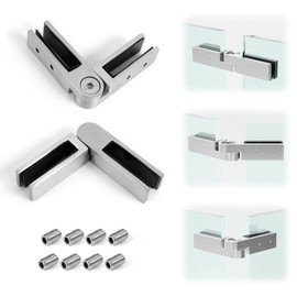 Muzata 2Pack Adjustable Glass to Glass Clamp 90 to 180 Degree Railing Clamp Fit for 3/8"-1/2"(10mm-12mm) Thinkness for Balustrade Fence Deck Brushed T304 Stainless Steel GA08