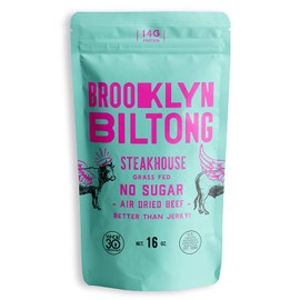 Brooklyn Biltong - Air Dried Grass Fed Beef Snack, South African Beef Jerky - Whole30 Approved, Paleo, Keto, Gluten Free, Sugar Free, Made in USA - 16 oz. Bag (Steakhouse)