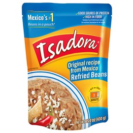 Isadora Original Refried Beans in Pouch (Pack of 8), Delicious Refried Pinto Beans, Microwave Food Premade Meals, Plant Based Protein,15.2 oz