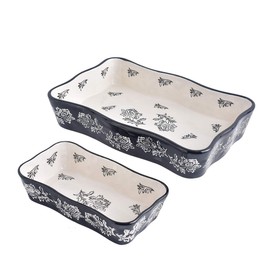 Wisenvoy Baking Dish Ceramic Bakeware Sets Lasagna Pan 2-pcs Casserole Dish Bakeware Baking Dishes Black Baking Set
