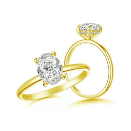 SILVERNANA Oval Moissanite Engagement Ring for Women Sterling Silver with Yellow Gold Plated Solitaire 1.5 Carat Oval Cut Moissanite Promise Wedding Ring Size 9