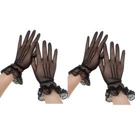 2 Pairs Bridal Fishnet Gloves,Short Lace Gloves for Women,Elegant Tea Party Opera Gloves,Summer Courtesy Gloves