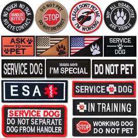 16 PCS Service Dog Patches Embroidered Do Not Pet Patch Removable Tactical Hook Loop Harness Dog Patches Working Dog Patch for Vest Harnesses Collars Leashes
