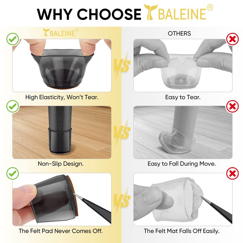 BALEINE 32 Pack Silicone Chair Leg Floor Protectors, Stool Leg