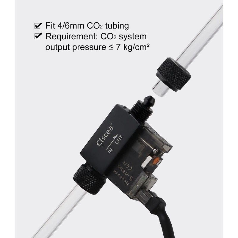 Clscea Inline CO2 Solenoid Valve Mini Low Temperature for Aquarium