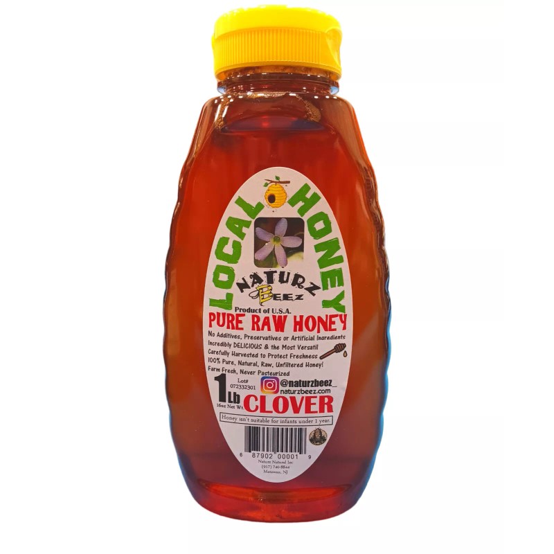 Naturz Beez RAW HONEY CLOVER 1LB 454g Squeeze Bottle 100%