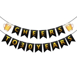 Cheers to 30 Years Banner - Black and Gold 30th Birthday Party Decorations for Men Women, Wedding Anniversary Backdrop Supplies, Happy Dirty 30 Year Old Birthday Hanging Banner Pre-Strung