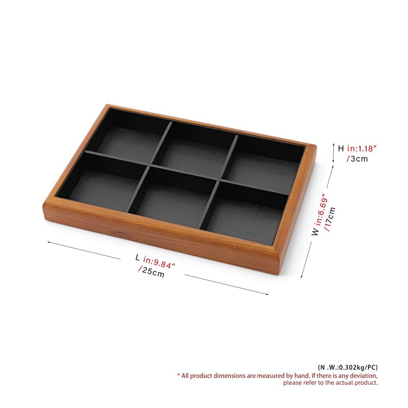 Oirlv Solid Wood 6 Grid Jewelry Organizer Tray Jewelry Drawer