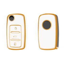YALNORVA for VW Key Fob Cover, Full Protection TPU Key Fob Case Cover Fits for VW Volkswagen Jetta Beetle Tiguan Passat Polo Golf Car Accessories Smart Key Holder, White