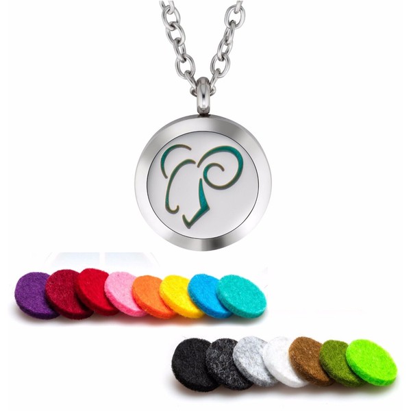 Essential Oil Diffuser Necklace Pendant Stainless Steel Zodiac Aries