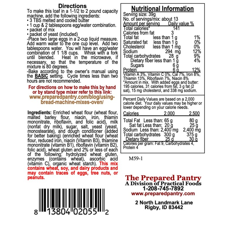 The Prepared Pantry Sally Lunn Bread Mix; Single Pack; For