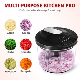 SUREWIN Manual Food Processor 1000ML Large Capacity Pull String Vegetable Chopper Onion Cutter for Salsa Nuts Pesto Herbs Easy to Clean Kitchen Gadget Black