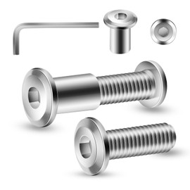 20Pcs M5 x 25mm Flat Head Hex Socket Cap Screws Bolts with Allen Wrench, 304 Stainless Steel Furniture Connector Bolts M5 Screw Barrel Nuts Kit Binding Screws for Crib Replacement Belt Cabinet