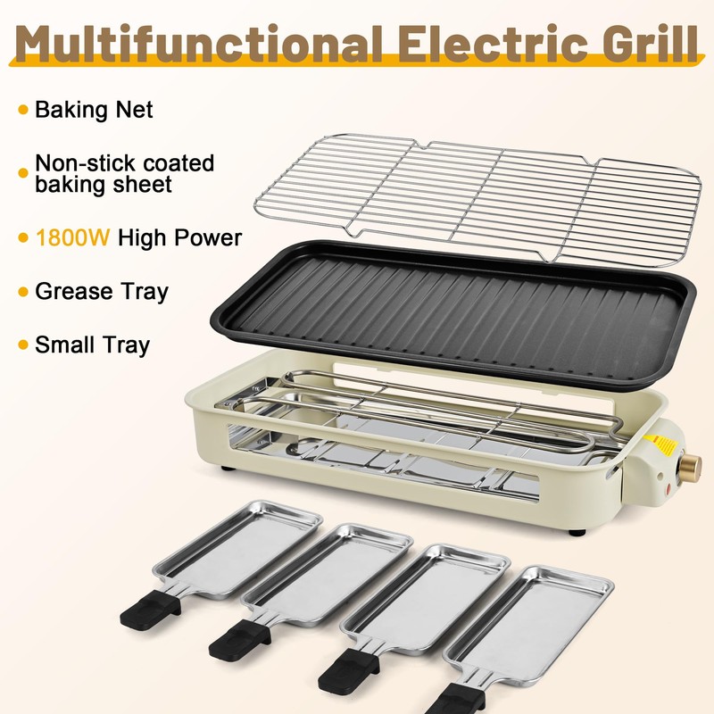 Pukomc Electric Indoor Grill,2 in 1 Indoor Grills for Kitchen