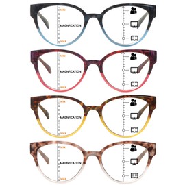 COJWIS Progressive Multifocus Reading Glasses for Women - 4 Pack Computer Readers with Blue Light Blocking and Spring Hinge(4 Mix,3.0x)