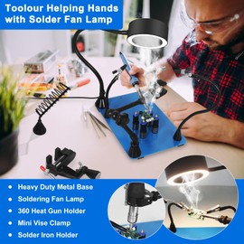 Magnetic Helping Hands Soldering Fume Extractor with Light, Third Hand PCB Holder Helping Hand Tools, Hot Air Gun Holder, Vise Clamp, Solder Iron Stand, Soldering Arms for Soldering Station