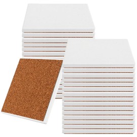 JOIKIT 30 Packs 4 x 4 Inch Ceramic Tiles for Crafts Coasters, Square Unglazed White Ceramic Tiles with Cork Backing Pads, Use with Alcohol Ink or Acrylic Pouring, Make Your Own Coasters