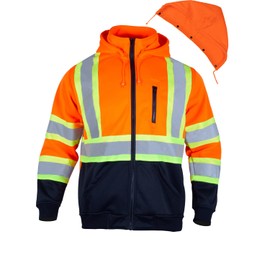 FONIRRA High Visibility Hoodie for Men Reflective ANSI Class 3 Detachable Hood Safety Sweatshirts Hi Vis Construction Work Jackets Orange