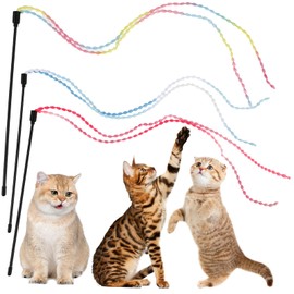 Amaxiu Katzen Regenbogen Zauberstab Spielzeug, 3 Stück, interaktives Katzen Teaser Zauberstab Schnur Spielzeug für den Innenbereich Farbverlauf Band Charmeur für Kätzchen Übungsleiter(Stil A)