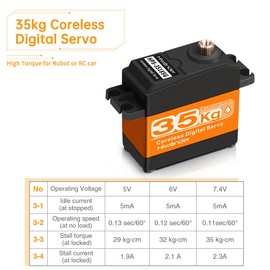 35KG High Torque Coreless Servo Motor Metal Gear Digital and Stainless Steel Gear Servo for Robotic DIY, RC Car Control Angle 180°