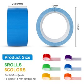 Kwtpsg 6 Pack Rainbow Colored Duct Tape 15 Yards x 2 Inch Heavy Duty Waterproof Duct Tape 6 Bright Duct Tape Colors Multipack for Arts、School Supplies